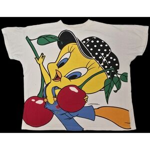 TW 1995 Vintage Looney Tunes Tweety Bird,  Warner Bros,  Cherry Pattern XL (D)
